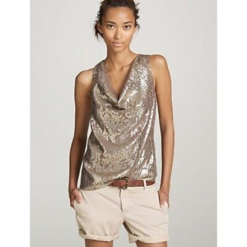 J. CREW METALLIC GOLD SILK SLEEVELESS TOP
